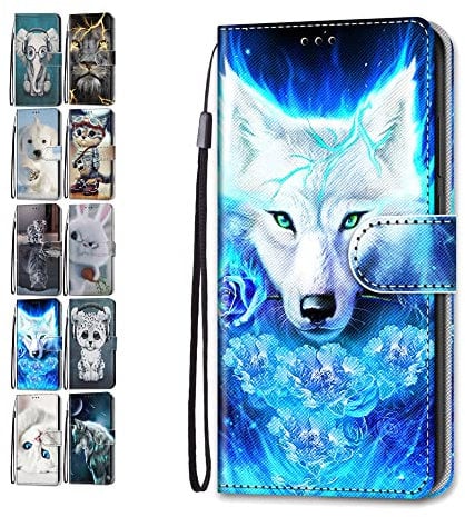 Phone Case for Samsung Galaxy J3 2017 Leather Wallet Flip Cover with Pattern Design Card Holder Slot Silicone Protective for Girls Boys - Rose Wolf