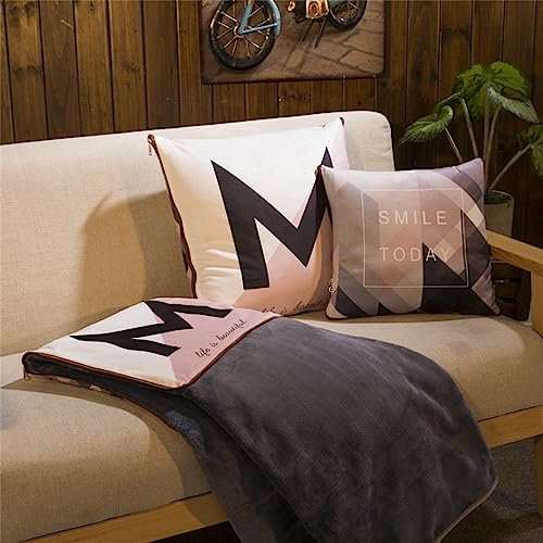 Surwin Kuscheldecke Flanell Decke, Reisedecke, Kissen Decke 2 in 1, Weich Sofadecke, Modern Reißverschluss Verwandlungskissen Decke für Sofa Ruhe Auto Büro Zuhause Schlafen (150x200cm,Brief M)