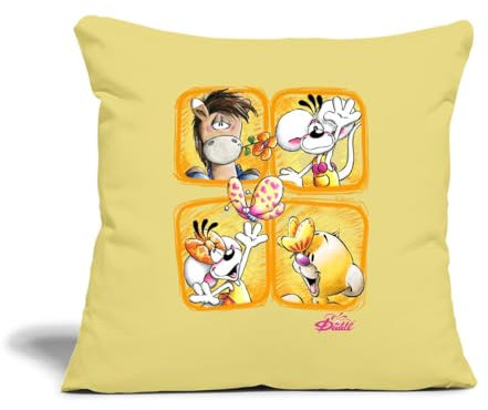 Spreadshirt Diddl Mit Diddlina Pimboli Und Diddls Pony Kissenbezug 45 x 45 cm, One Size, Hellgelb