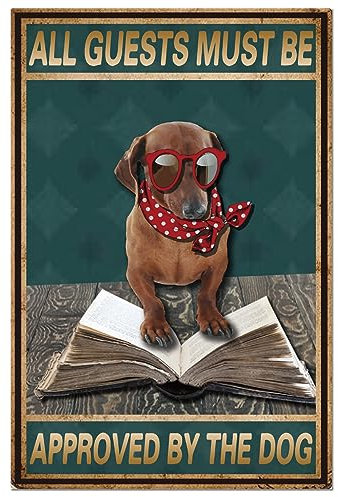 SUPERDANT Dog Reading Tin Sign Funny Dog Quotes Metal Tin Sign Cool Dog with Glassess Metal Sign Metal Wall Art Plaque for Nursery Bedroom Bathroom Man Cave Wall Decoration