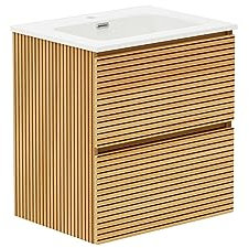 Baikal Mueble de Baño Dash. Conjunto de Baño de 2 Cajones, Suspendido en Pared, Incluye Lavabo Cerámico. Mueble de Fondo de 46cm. Mueble MONTADO. Lavabo Encastrado sin Espejo 60 cm Monocolor