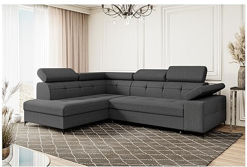 MEBLINI Schlafcouch mit Bettkasten - Ecksofa mit Schlaffunktion - Sofa mit Relaxfunktion - Couch L-Form - Eckcouch - Wohnlandschaft - Bergamo - 274x203x83cm Links - Grau Samt Modesto