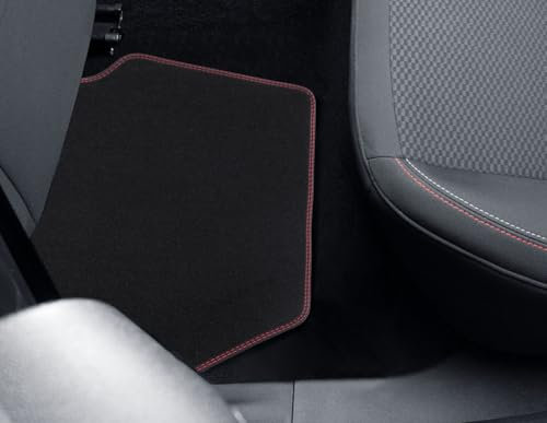 Ford Original Fiesta 2017-Aktuell Puma 2019-Aktuell Velours-Teppichfußmatten für hinten, schwarz mit roter Naht