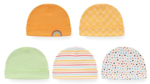 Ecojoy Newborn Baby 5 Mützen und 5 Paar Kratzfeste Fäustlinge für Babys Jungen und Mädchen, Alter 0-6 Monate 100% Baumwolle