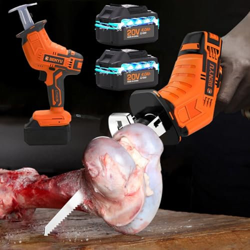 48VF Cordless Bone Saw Machine for Meat and Bones - Stainless Steel Electric Butchers Saw for Home Use with 2 x 2.0 ah Batteries + 2 x 225mm Blades, Meat and Bone Cutting Tool