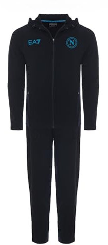 SSC Napoli Tuta Invernale Blu, EA7, Prodotto Ufficiale, Felpa con cappuccio, chiusura zip, logo SSCN stilizzato, L