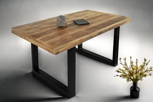 SAM Esstisch 120 x 80 cm Rio, Esszimmertisch naturfarben, Mangoholz massiv, U-Gestell aus Metall schwarz, gerade Kanten