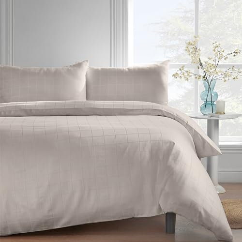 Catherine Lansfield Spannbetttuch, Fadenzahl 300, Baumwolle, gewebt, kariert, für King-Size-Bett, cremefarben