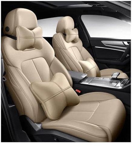 Janeepoch Sitzbezüge Benutzerdefinierte Autositzbezug Leder Auto Für Alfa Für Romeo Für Giulia Für Stilfserjoch Autozubehör Sitzkissen Styling Grau Autositzschoner (Color : BEIGE LUX)