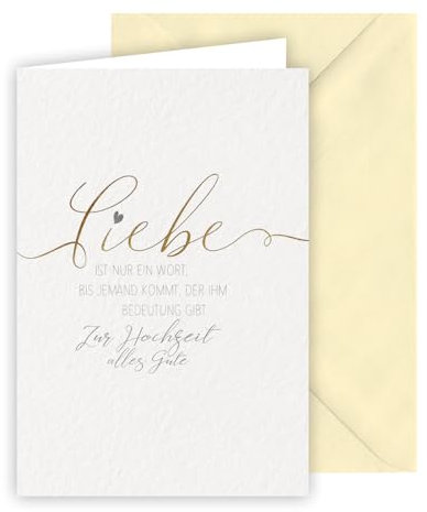 KE - Hochzeitskarte, Karte zur Hochzeit/Vermählung, Glückwunschkarte, Folienprägung in gold und silber, inkl. Umschlag, DIN B6 Format, weiß, Motiv: Liebe