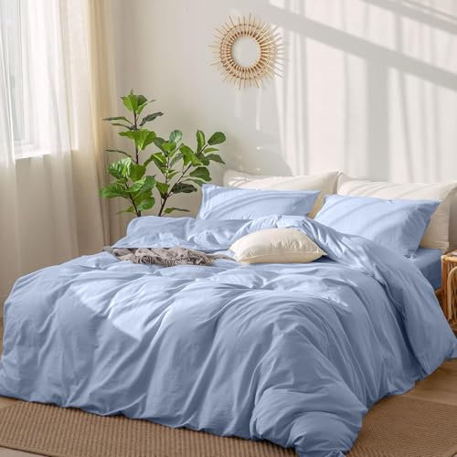 DXHOME Bettwäsche 135x200 Baumwolle Hellblau Uni Bettbezug Set Weich Kuschelig Bettwäsche 2 Teilig Weich Baumwolle für Einzelbett mit Reißverschluss und 80x80 cm Kissenbezug