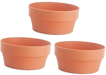 CIYODO Lot De 3 Pots De Fleurs Ronds en Plastique Imitation Argile Petits Pots De Fleurs De Jardin Trous De Drainage Orange 18 Cm