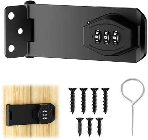 Türriegel Abschließbar 4 Zoll Überfalle Zahlenschloss, Schiebetür Schloss Türschloss Riegel Schrankschloss, Schwarz Metall Türriegel für Kleine Türen Schränke Scheunentür Outdoor Garage Garten