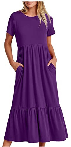 Abiti da donna a maniche corte abiti da donna con scollo a barca spiaggia hawaiano increspato maxi abiti lunghi autunno estate 2024, U-587 Viola, XXL