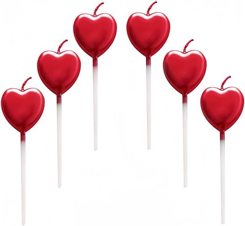 Heart Shaped Pearl Red Candles, 6 Pcs Sparkling Party Candles for Women, Anniversary, Valentine's Day Party, Lovers Meeting