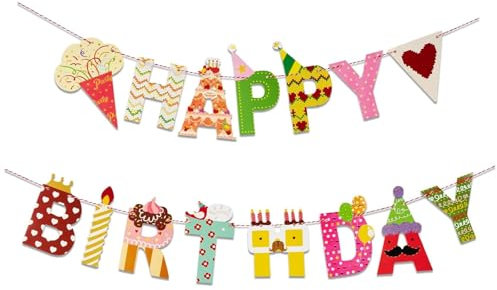 DazzJoy Happy Birthday Girlande, Eiscreme Girlande Geburtstag, EIS Donut Süßigkeite Geburtstagsgirlande, Geburtstagsdeko Bunt Girlanden für Kindergeburtstag Deko Junge Mädchen, Party Deko Geburtstag