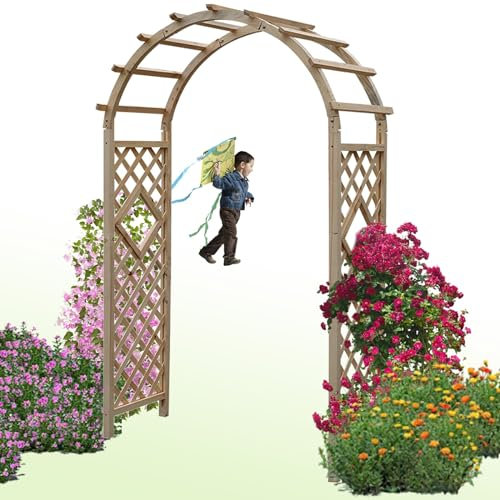YHDZWY Rosenbogen Holz Gartenbogen Stabiles Für Kletterpflanzen Torbogen Rankhilfe Wetterbeständig Rankgitter Rankbogen Für Garten Hochzeit Party W120*H215CM W140*H225CM(Color:Wood,Size:W140*H225CM)