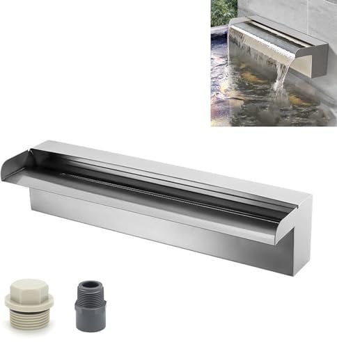 TOOSOAR Fontana per Piscina a Cascata in Acciaio Inossidabile,Fontana per Piscina da 30 cm con Accessori, Parete Spruzzi Larga 14 cm per Giardino Patio Piscina Fontana Laghetto Decorazione