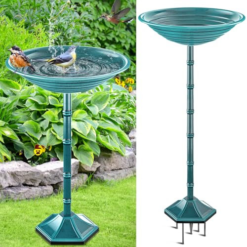 VeyFolzin.st Vogeltränke Stehend, Wildvögel Futterstation Vogelfutterspender Vogelbad für Draußen Garten, Metall Vogelbecken Schüssel Wassertränke für Vögel (A Series - Retro Blue)