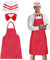 Vifcotlyp 3PCS Schürze Und Kochmütze Set, Koch Outfit Erwachsene Einstellbar Lätzchen Schürze Mit Taschen Rot Und Weiß Gestreift Halter Schürze Kochen Und Backen Schürze Für BBQ Küche Gartenarbeit
