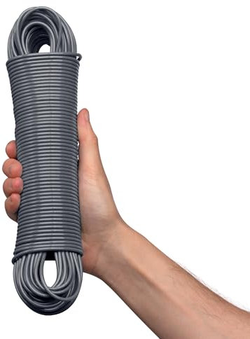 Hardys 50m Washing Line | Clothes Line with Steel Core & PVC Coating | Long Length for Indoor, Outdoor & Camping | Rot, Mould & Weather Resistant | Grey