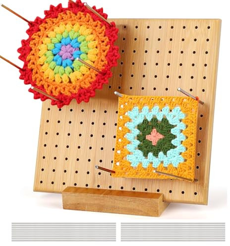 Tavoletta di blocco per Granny Square, 23 x 23 cm, realizzata a mano, con 20 perni in acciaio inox, per lavori a maglia e all'uncinetto