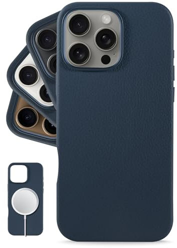 LONLI Urban - für iPhone 16 Pro hülle Leder - Europäische Echte Pebble Lederhandyhülle - Europäische Eleganz, Modernes Design - [Kompatibel mit Magsafe] - Suffolk Blau