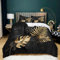 Schwarzes Gold 3-teiliges Bettwäsche-Set 180 x 200 cm - Microfaser Bettbezug Mit Reißverschluss - Für Kinder Und Erwachsene - Elegante Palmblätter - Bequem Und Atmungsaktiv