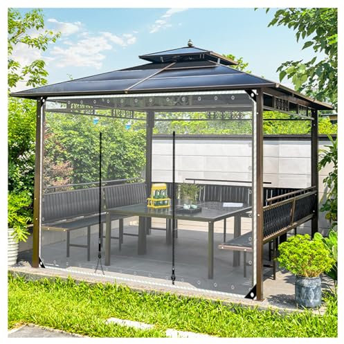 Waterproof Pergola Side Panels with Zipper and Eyelets Transparent Rain Shields for Pergola 9m x 2.6m (29.5ft x 8.5ft)