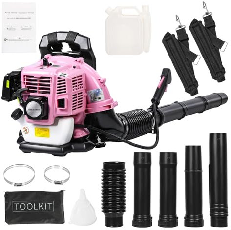 toxaaiwr 52CC 2-Stroke Backpack Gas Leaf Blower, 550 CFM Single-Cylinder Air-Cooled Snow Blower, Pink Lightweight Gas Blowers, Backpack Snow Blower for Garden Lawn C Pink