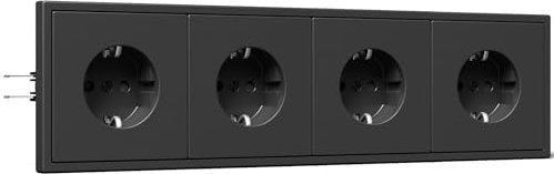 BSEED Schuko Mehrfachsteckdose Unterputz, Wandsteckdose 16Amp mit PC Rahmen, Vierfach Steckdose mit Krallen, 4 Fach Schwarz