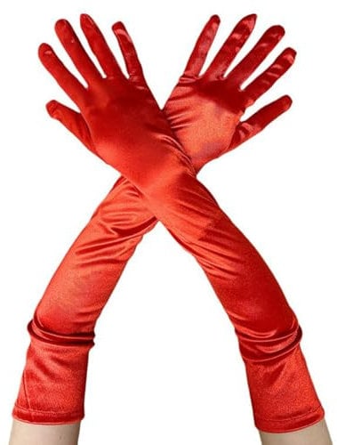 Lufdegim Lange Handschuhe Damen 1920s Style Satin Handschuhe Classic Abendhandschuhe Karneval Halloween Party Kostüm (1, Rot, 52cm)