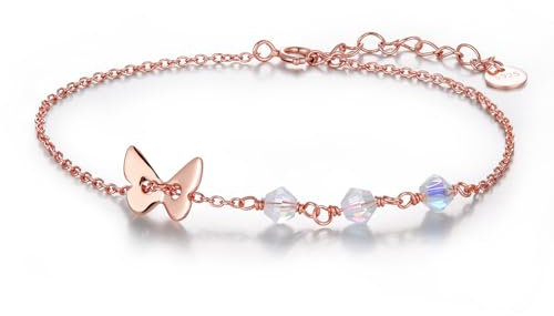 LDUDU Bracelet Femme Bijoux Argent Sterling 925 Papillon en Perles de cristal Cubique Cadeau Anniversaire Femme (or rose)