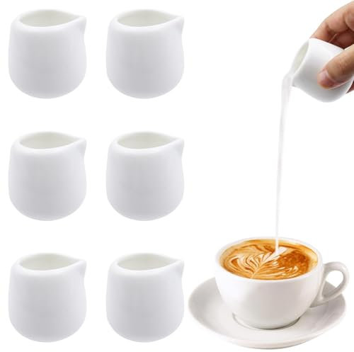 Foreverup Lot de 6 petits pots à lait en porcelaine blanche de 50 ml, mini pots à lait, pots à sauce, mini pots à crème, pots à sauce, petits pots à lait, pour la maison, la cuisine, le bureau, le