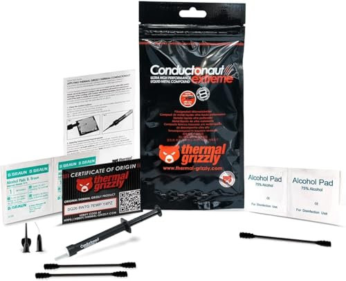 Thermal Grizzly Conductonaut Extreme Thermal Grease - 1 Gram Liquid Metal Thermal Paste for Cooling The CPU, GPU (Conductonaut Extreme 1g Combo) Made in Germany