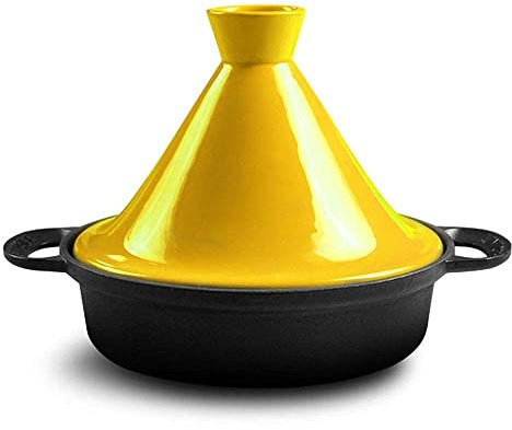 Cast Iron Moroccan Tagine Pot, Ceramic cooking pot Pot 26CM Household Cast Iron Pot Moroccan Enamel Clay Pot Rice Cooker Universal for 3-4 People (Yellow)