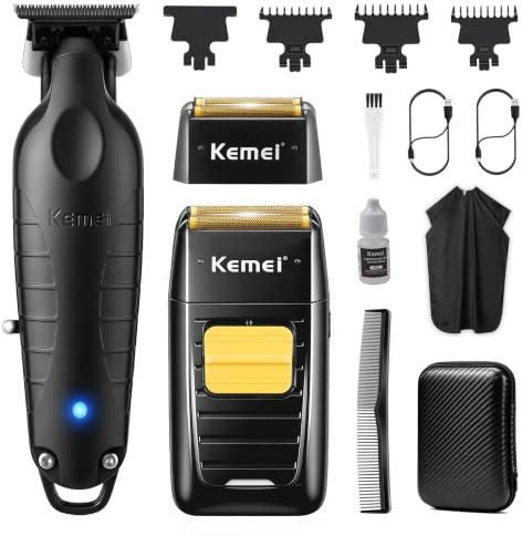 Kemei Afeitadora eléctrica y cortapelos para hombres | recortadora profesional sin espacios, afeitadora de cabeza inalámbrica para calvos, KM-2299,KM-1102