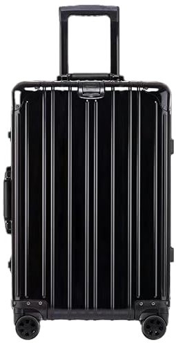 Aluminium Reisekoffer Bordkoffer Hartschalen-Koffer Trolley Rollkoffer Handgepäck Teleskopgriff, TSA, 4 Rollen(Schwarz,L)