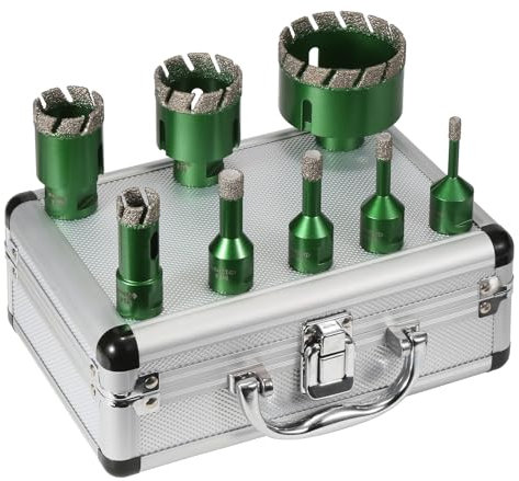 Vearter 8 Stück 6-68mm Trocken Fliesenbohrer Set, M14 Gewindeanschluss Vakuumgelötete Lochsäge Diamantbohrer Set für Mauerwerk, Bohrkrone für Fliesen, Marmor, Granit, Porzellan, Beton und Quarzstein