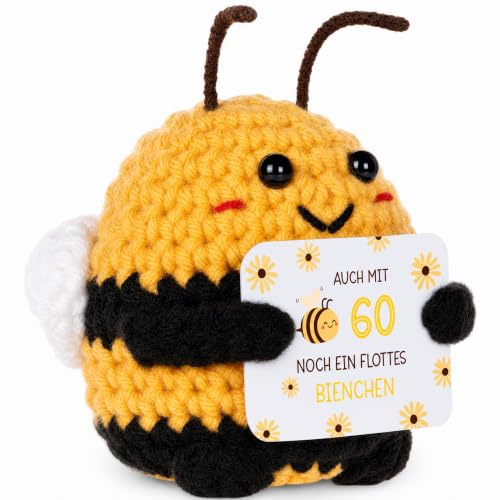 WenmthG Pocket Hug Positive Biene Glücksbringer zum 60 Geburtstag Geschenke für Beste Freund Kollegen Frauen Männer, Anti Stress Geschenke Glücksbringer Biene Positive Kartoffel Deutsch Ersatz - 1 St