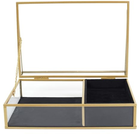 AltoBuy Boîte à Bijoux en Verre Métal Doré et Velours Noir - Glee