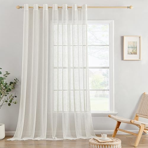 MIULEE Leinenoptik Voile Vorhänge Ösen 1er Weiß 228x228cm | Transparente Voile Vorhänge mit Leinenoptik & Ösen, lichtdurchlässig, modern dekorativ für Wohnzimmer und Schlafzimmer