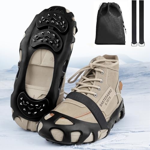NICEWAT Spikes für Schuhe Winter, Anti Rutsch Schuhspikes mit 30 Edelstahl Zähne Spikes, Grödel Steigeisen für Bergschuhe, Universal Spikes Schuhe Schuhkrallen für Wandern Schnee EIS Winter Outdoor