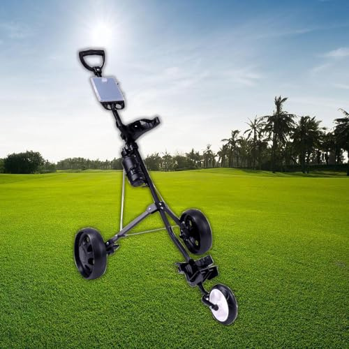 IVhomeshop Faltbarer Golfwagen mit 3 Rädern, leichter Golfwagen mit Getränkehalter, Golfzugwagen für Golfschläger und Golftasche, hohe Tragfähigkeit