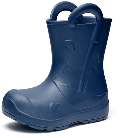 Ladeheid x Camminare Kinder Gummistiefel aus ultraleichtem EVA, wasserdicht, rutschfest und bequem, mit elegant geprägtem Splash-Design aus Wellen, Tropfen, Regenschirm LA-CA-20 (MarineBlau,32/33 EU)