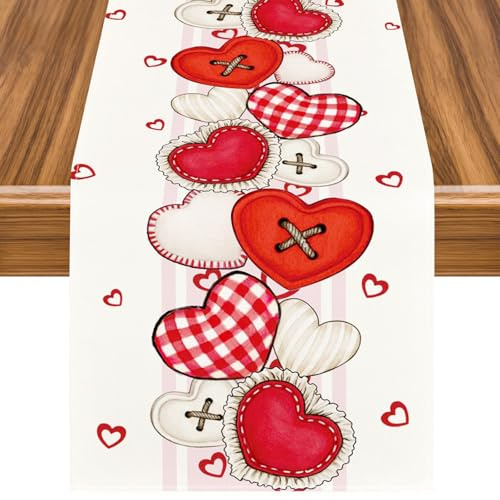 Herz Tischläufer Valentinstag, 33 x 183 cm Tischläufer mit Herz, Tischläufers Modern, Klein Tischdecke, Deko Tischband, Valentinstag Deko Tisch, für Geburtstage, Verlobungen, Partys