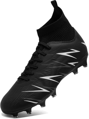 situkeke Chaussures de Football Hommes Crampons Enfant Spike Chaussure de Foot Garçon High Top Adolescents Chaussures de Sport Athlétisme Compétition,Black2,EU44