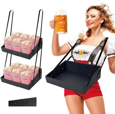 Halloween Popcorn Snack Trays,4x15x11.2In Concession Carrier with Strap,Stadium Snack & Vending Tray,Hawker,20's Theme Costume Accessory,Usherette Movie & Popcorn Vendor Trays with Neck Strap (B-2pcs)