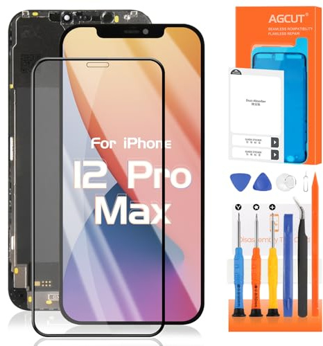 AGCUT OLED LCD Display für iPhone 12 Pro Max LCD Display für iPhone 12 Pro Max A2342 A2410 A2412 A2411 6,7 Zoll (16,7 cm) Ersatzbildschirm Digitalizer 3D Touch Screen mit Reparatur, Schwarz