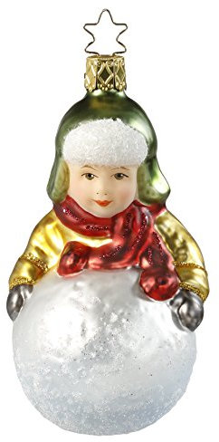 Christbaumschmuck Glas 11cm Junge mit Schneeball mundgeblasen handbemalt Weihnachtskugeln bunt
